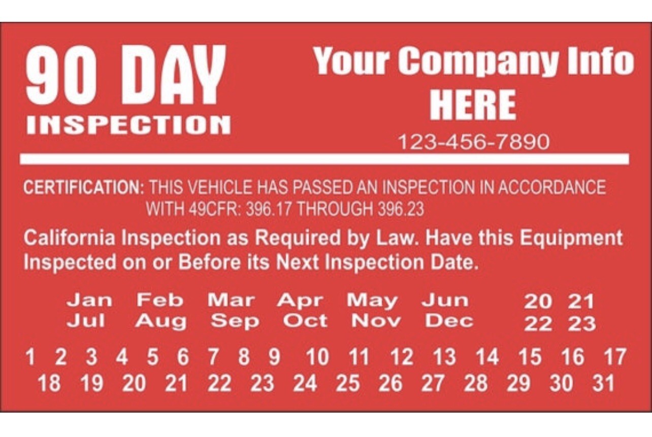 90 Days DOT Vehicle Decal Inspection, Set Of 50 Stickers. Vehicle Label.