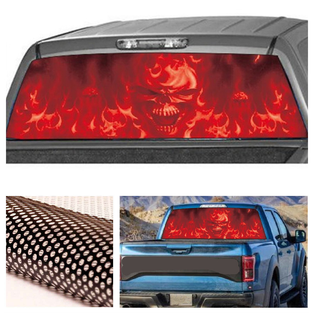 Rear Window Sticker Flaming Skull Graphic Decal Decoration For Car SUV Pickup