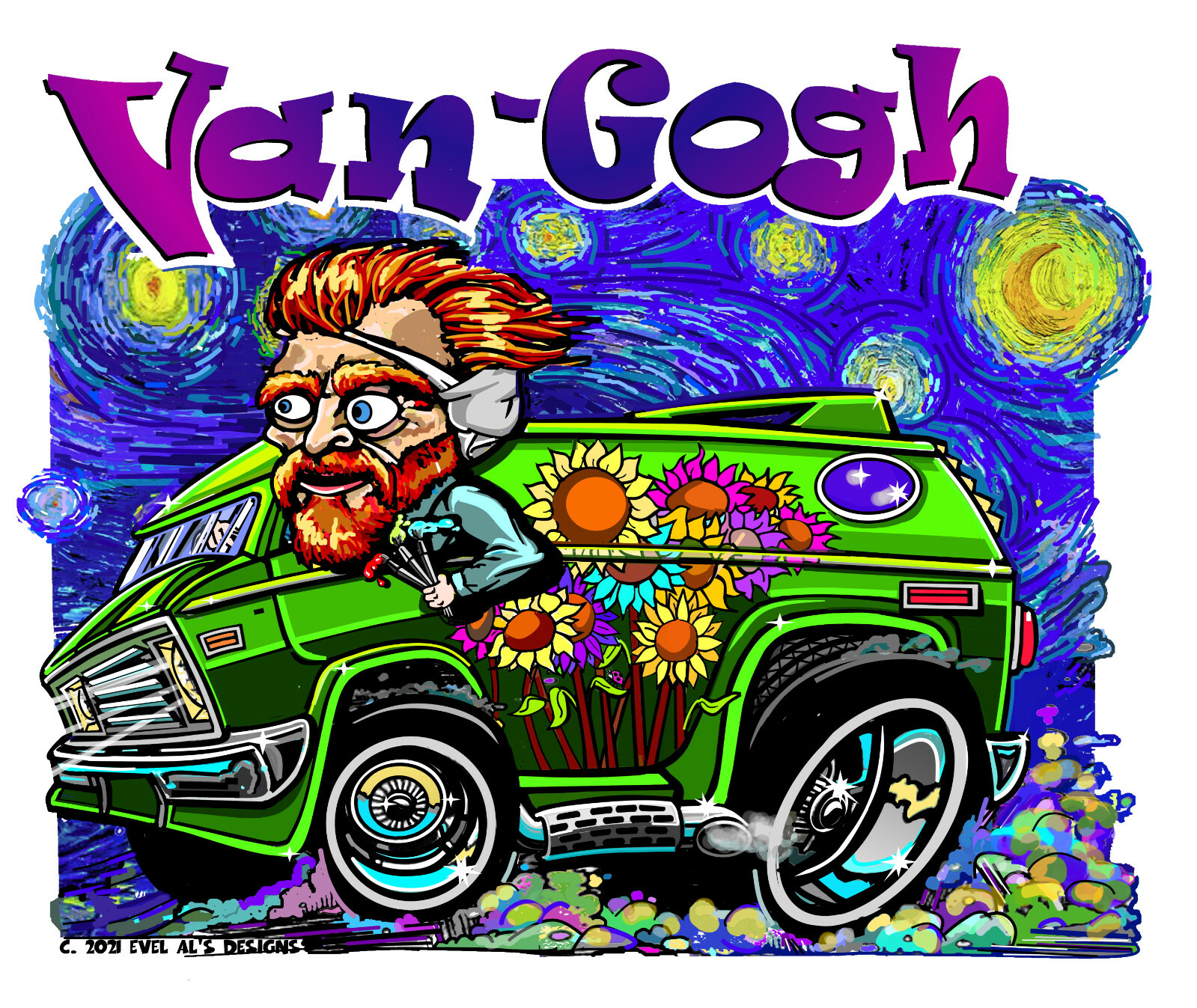 “VAN-GOGH” Psychedelia 4’X4′ Die Cut HD Vinyl Decal/Sticker by Evel AL