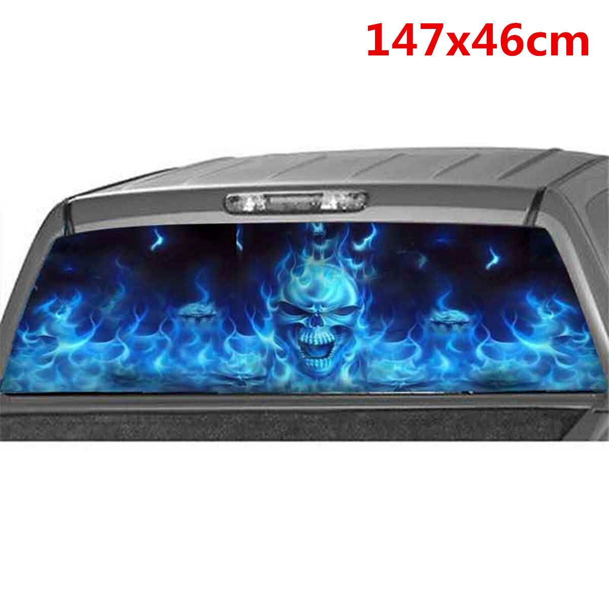 147x46cm Flaming Skull Graphic Decal Wrap Stickers Fit For Car Truck Rear Window