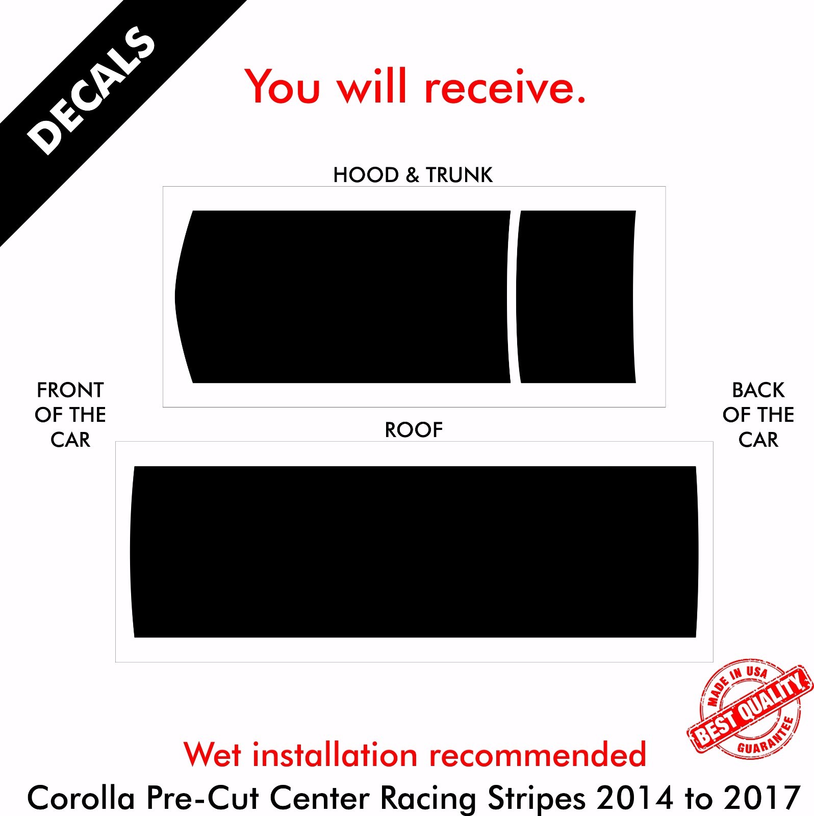 Toyota Corolla LE Pre-Cut Center Racing Stripes Decal Vinyl Set 2015 to 2017 |42