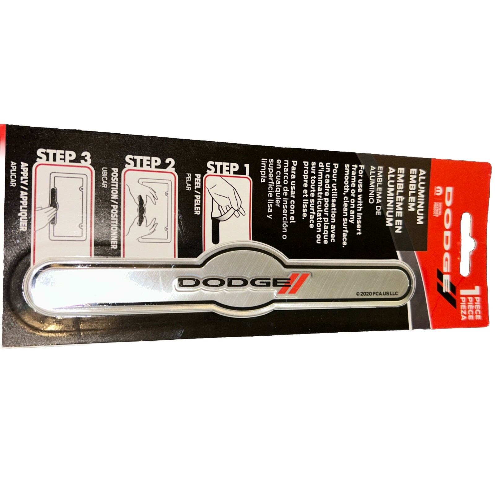 Officially Licensed DODGE Aluminum Emblem For License Plate Peel & Stick Apply!