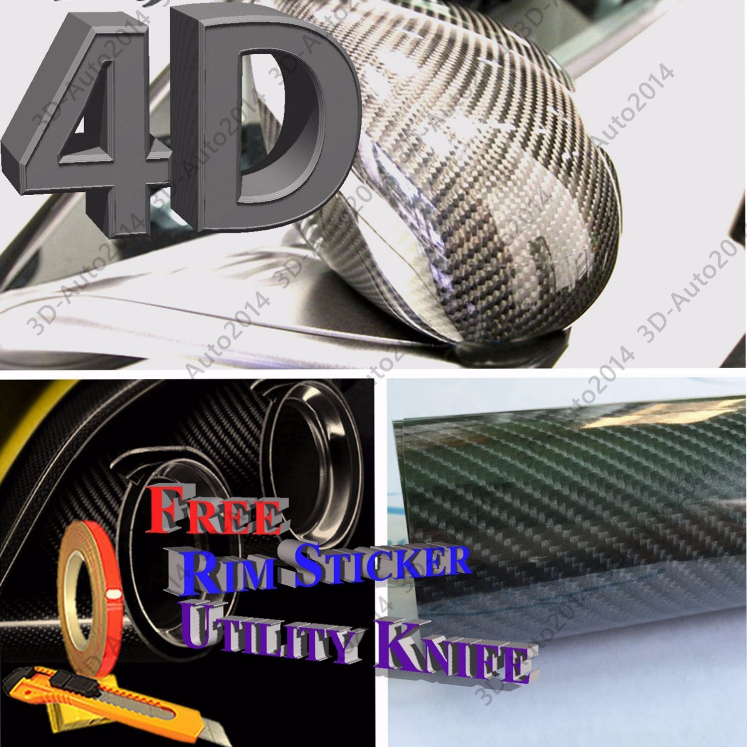 1ft X5ft Dark Gray 4D GLOS Carbon Fiber Air Release Pockets Bubble Free