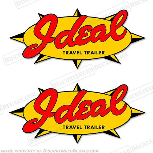 Fits Ideal Travel Trailer RV Logo Decals (Set of 2) Yellow/Red – 6.5″ x 15″