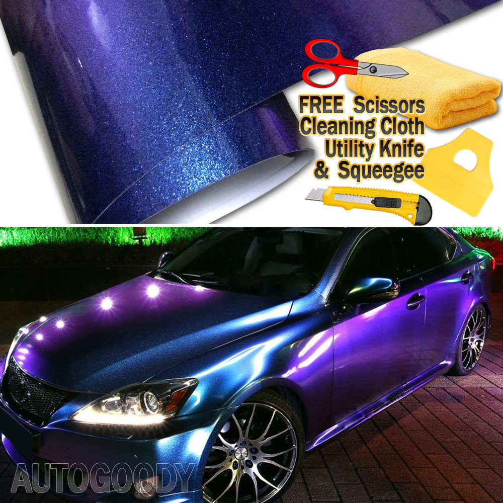 Premium Gloss Metallic Chameleon Purple Blue Vinyl Film Wrap Air Bubble Free