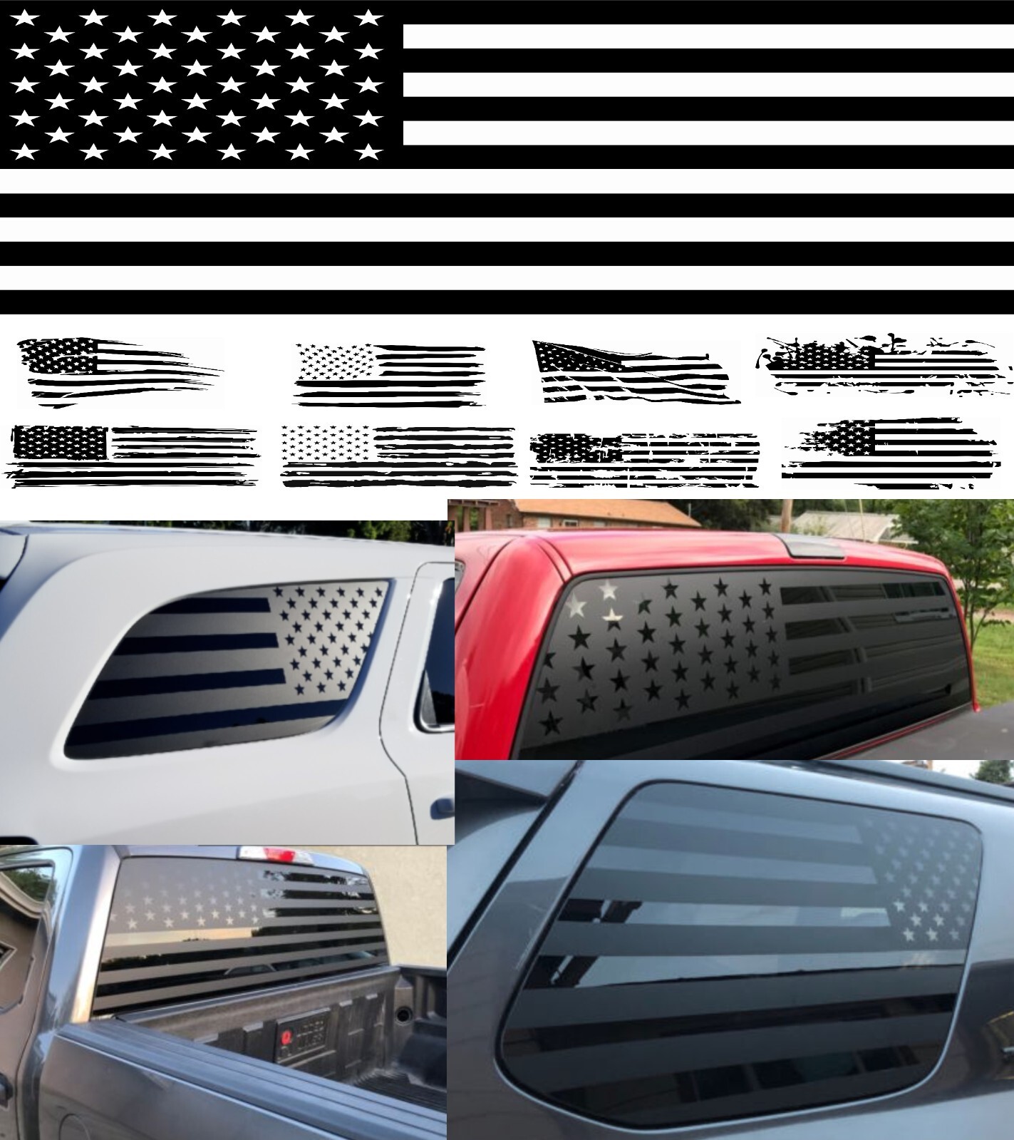 reg LARGE AMERICAN FLAG vinyl decal graphics on ROOF HOOD TAILGATE truck or car