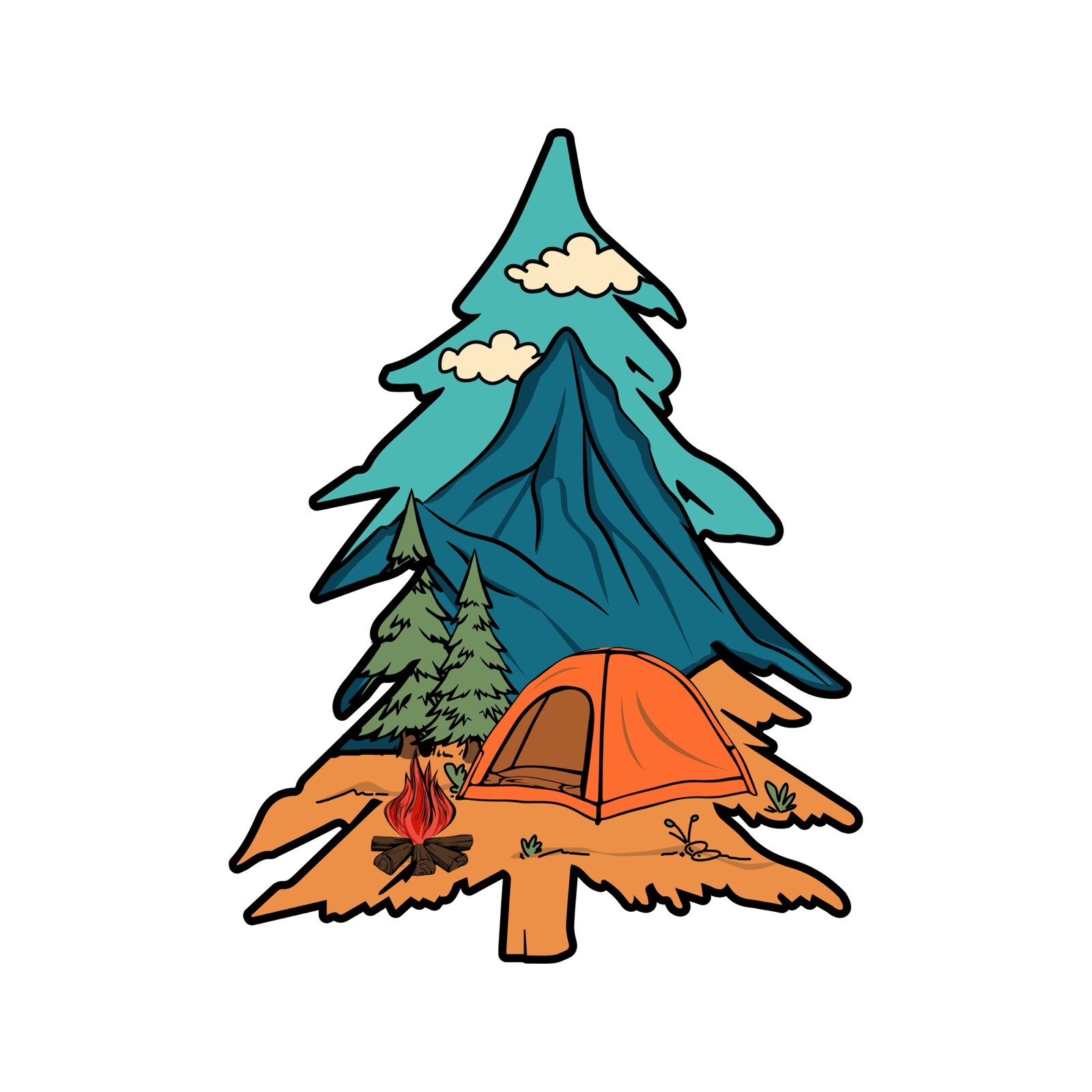 5” Mountains Tree Sticker Outdoors Social Distance Camping Explore Hike Tent