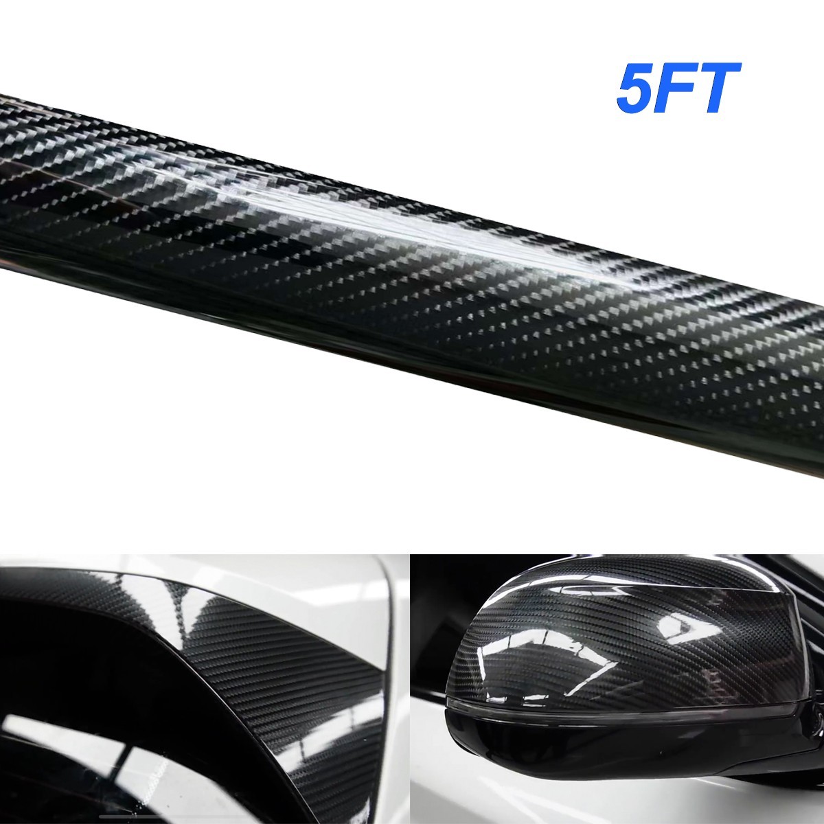 60″X60″ Most Realistic Gloss Black Carbon Fiber Wrap Vinyl Air Release 5X5FT