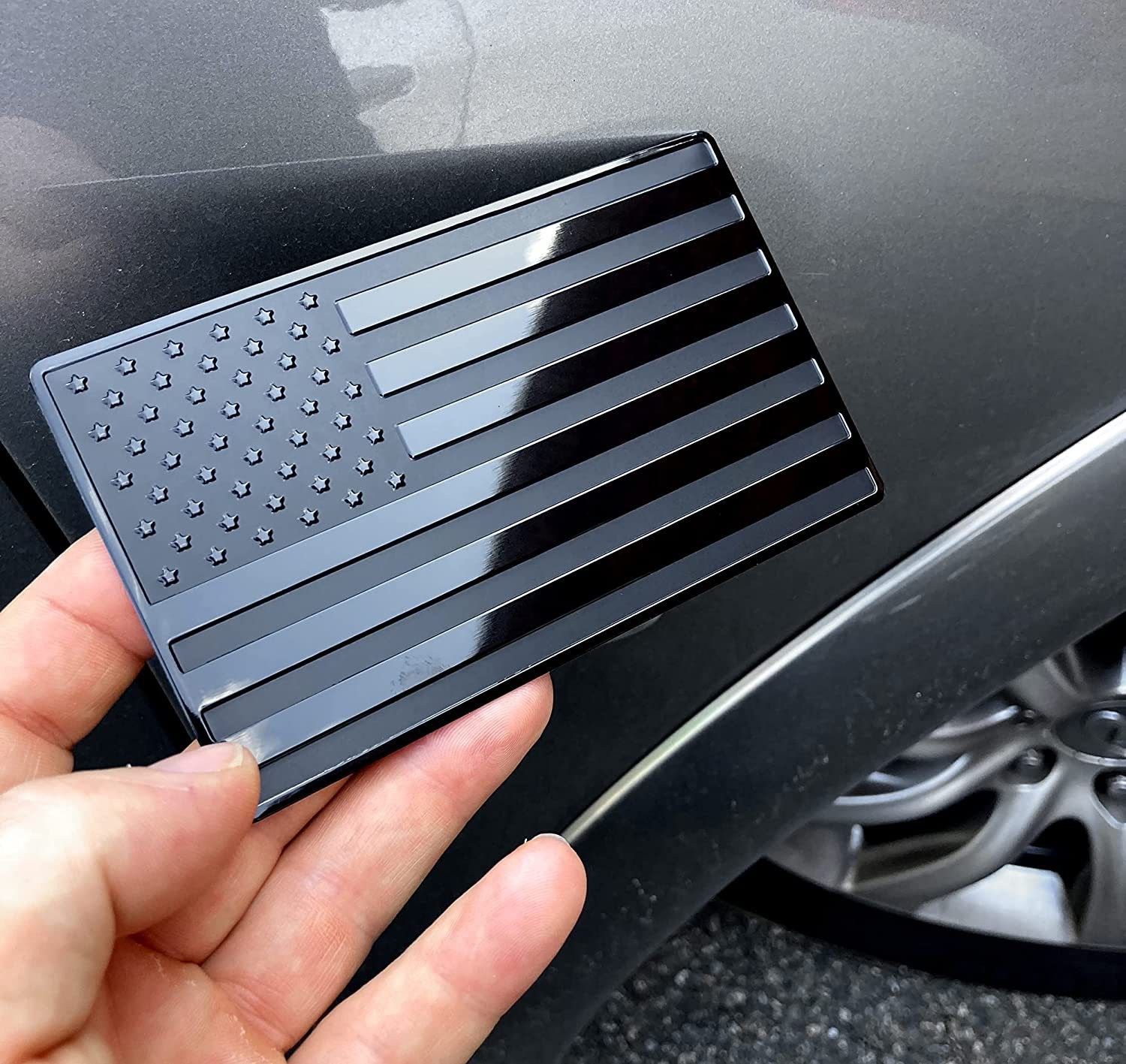 Matte Black 3D American Flag Truck Decal Solid Aluminum Core Waterproof UV