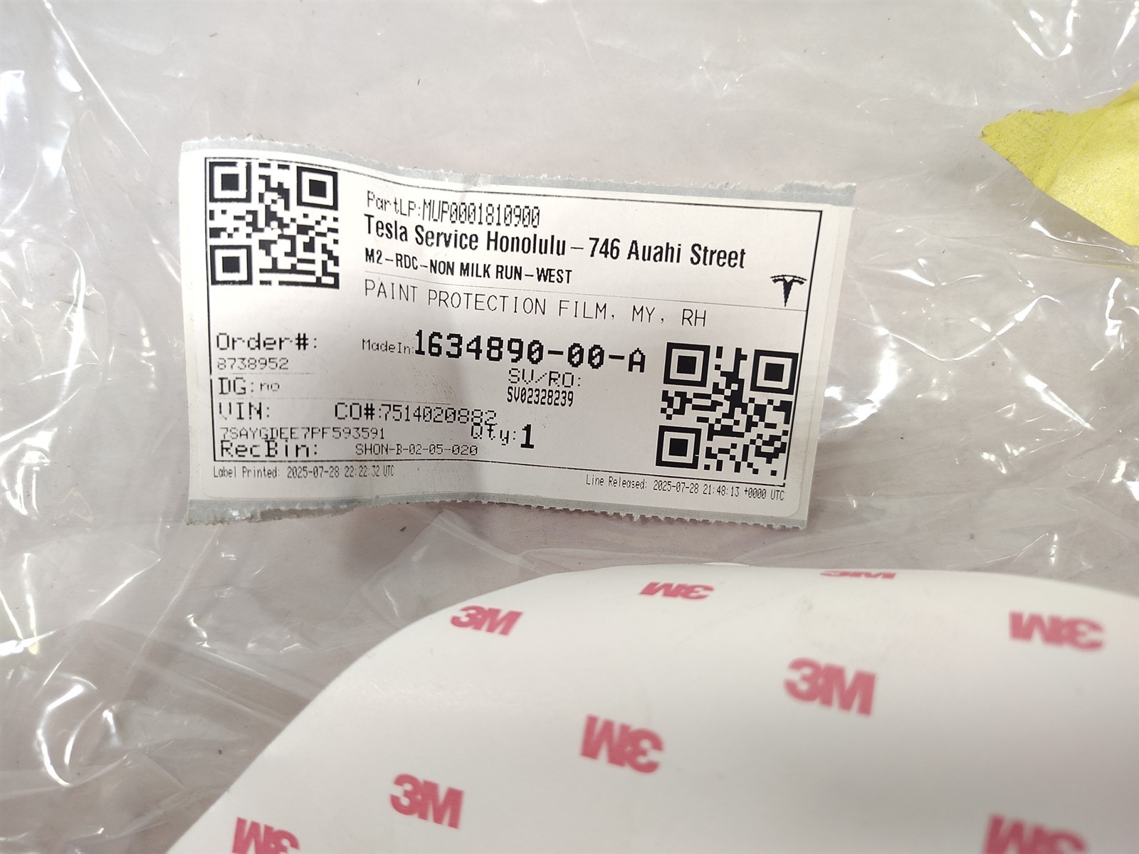 NEW Tesla OEM Model Y Paint Protection Film Just ONE RIGHT SIDE 1634890-00-A