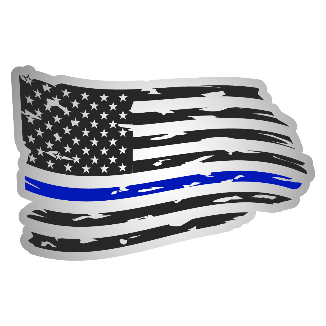 Tattered American Flag Blue Line Decal 4.5″ x 7″