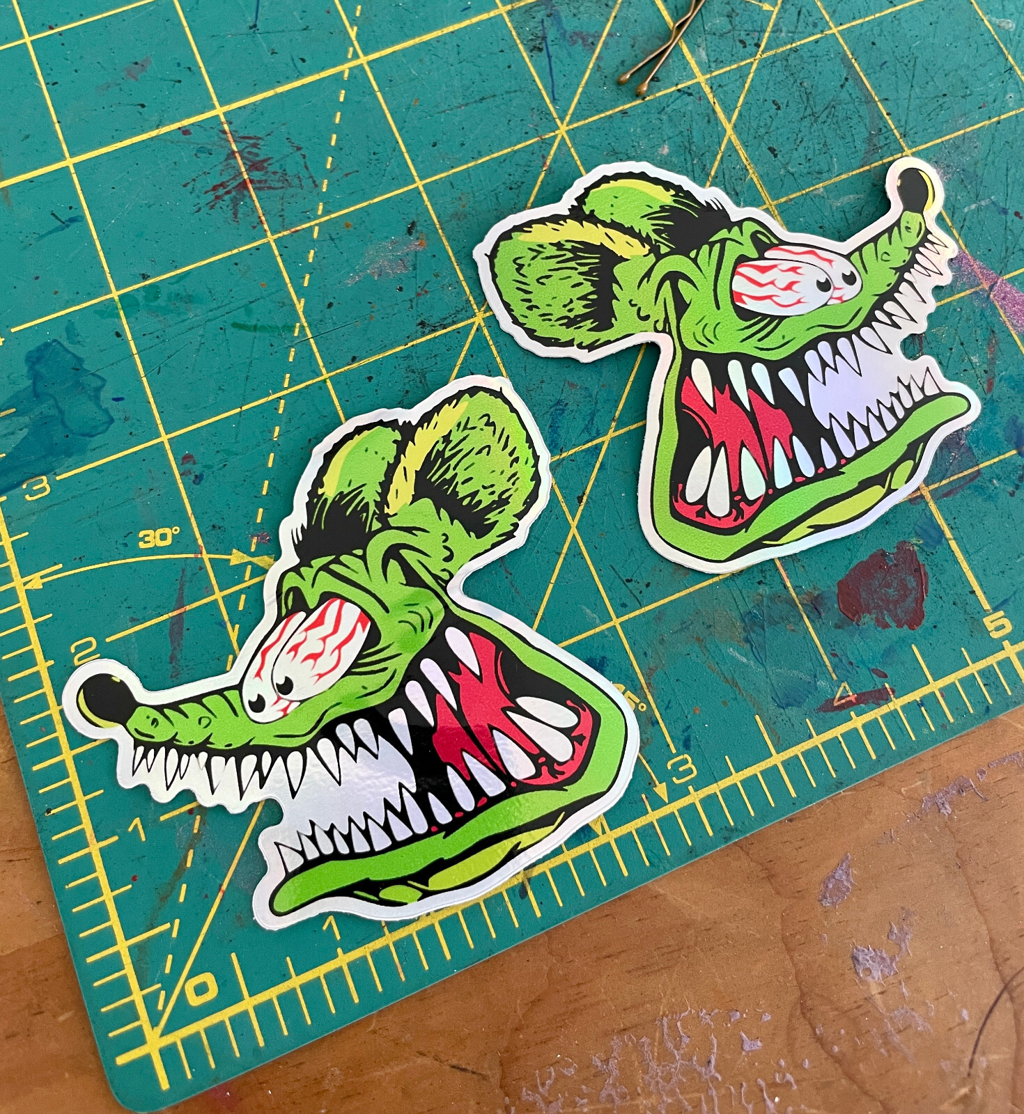 Rat Fink Hot Rod 3 inch holographic Premium decal Sticker 2-Pack Car Window