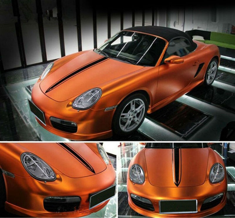 50FT x 5FT Metallic Matte Chrome Vinyl Whole Car Wrap Sticker Bubble Free Orange