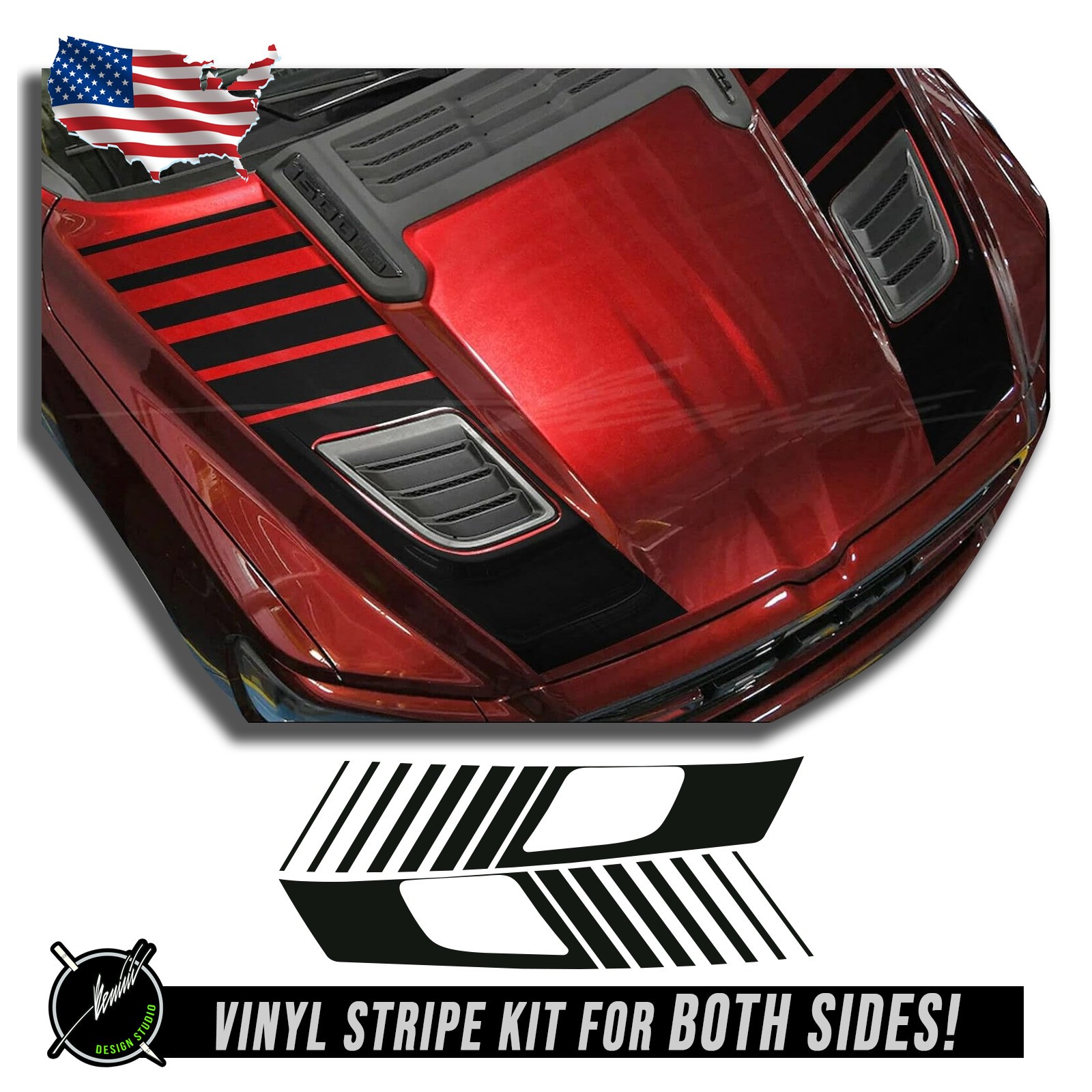 Strobe Hood Blackout Racing Stripes – Fits – 2019-2026 up Ram 1500