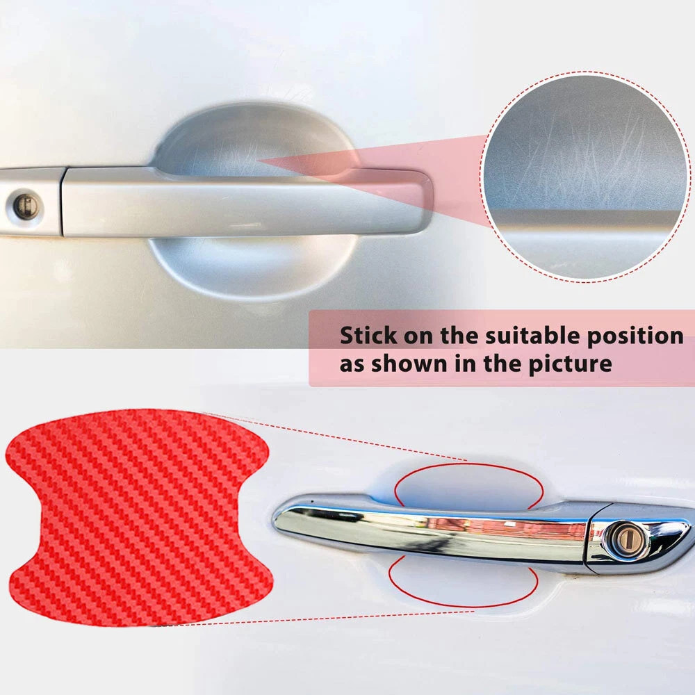 Red Carbon Fiber Car Door Handle Protector Film Anti Scratch Sticker 4PCs Set