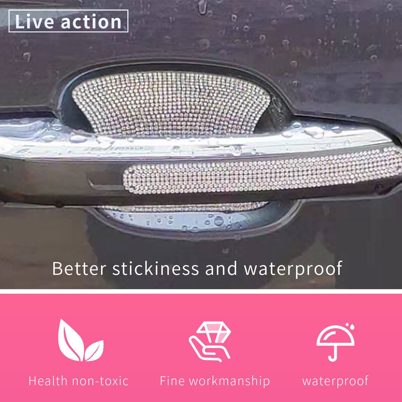 8PCS Diamond Car Door Handle Stickers Protector Bling Rhinestone Car Accessories