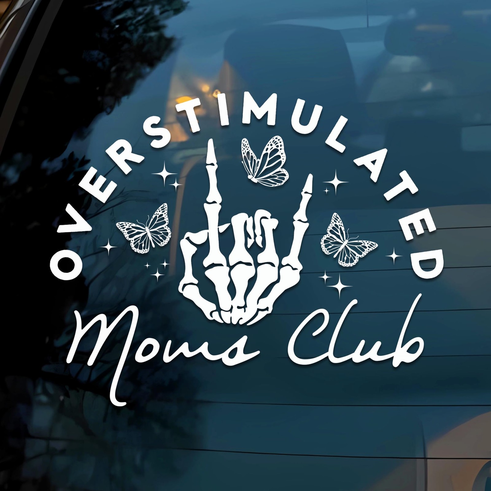 Overstimulated Mom Club Car Decal Funny Hand, Skeleton, 6 inches, Multi
