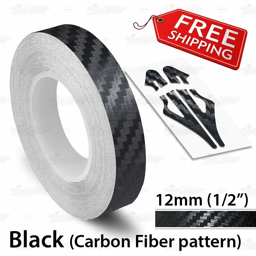 CARBON FIBER BLACK 12mm 1/2″ PIN STRIPE Car Striping TAPE Decal Vinyl Sticker