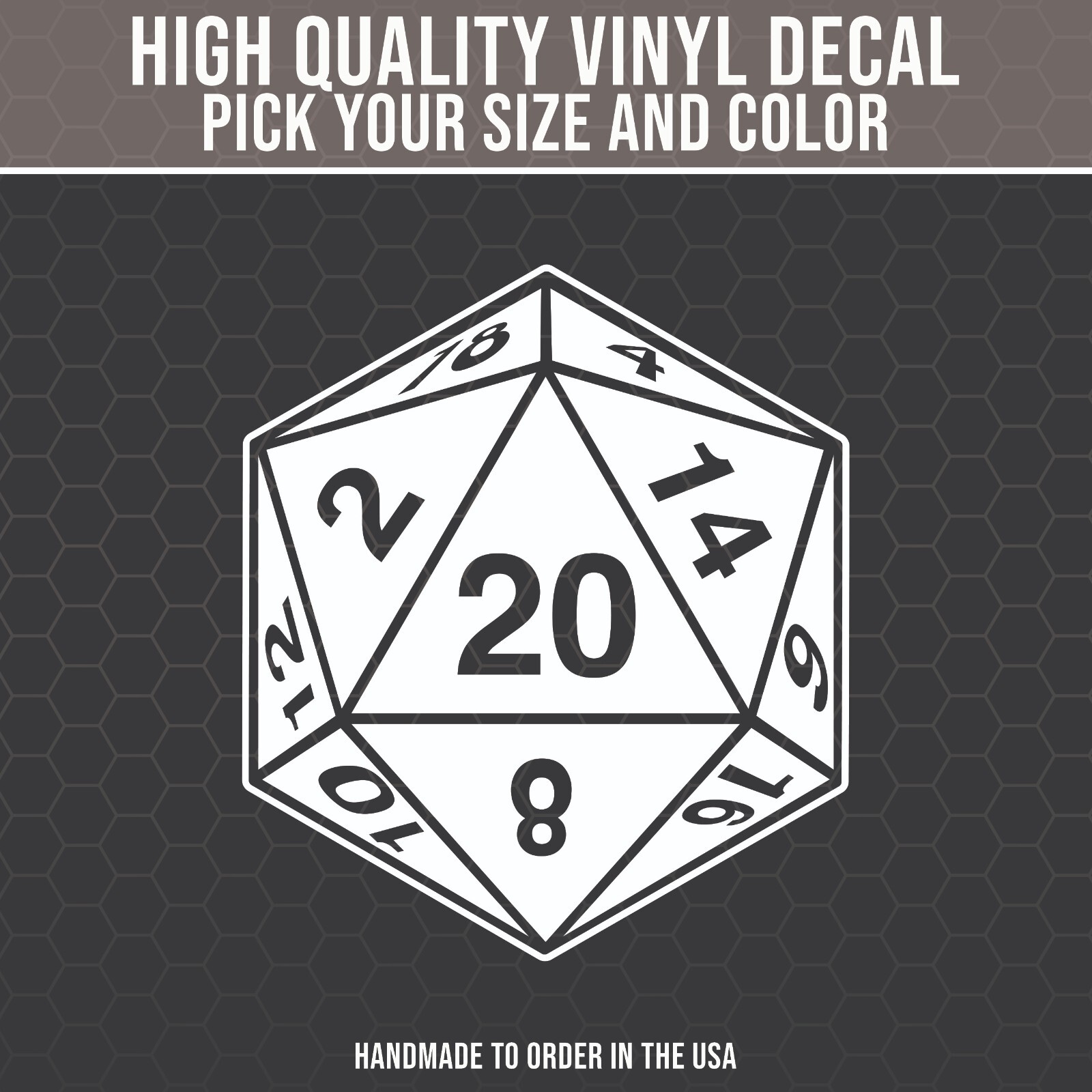 D20 Decal for Car, Truck, D&D Decal, Tabletop Decal, Nerd, Geek Decal, Dice