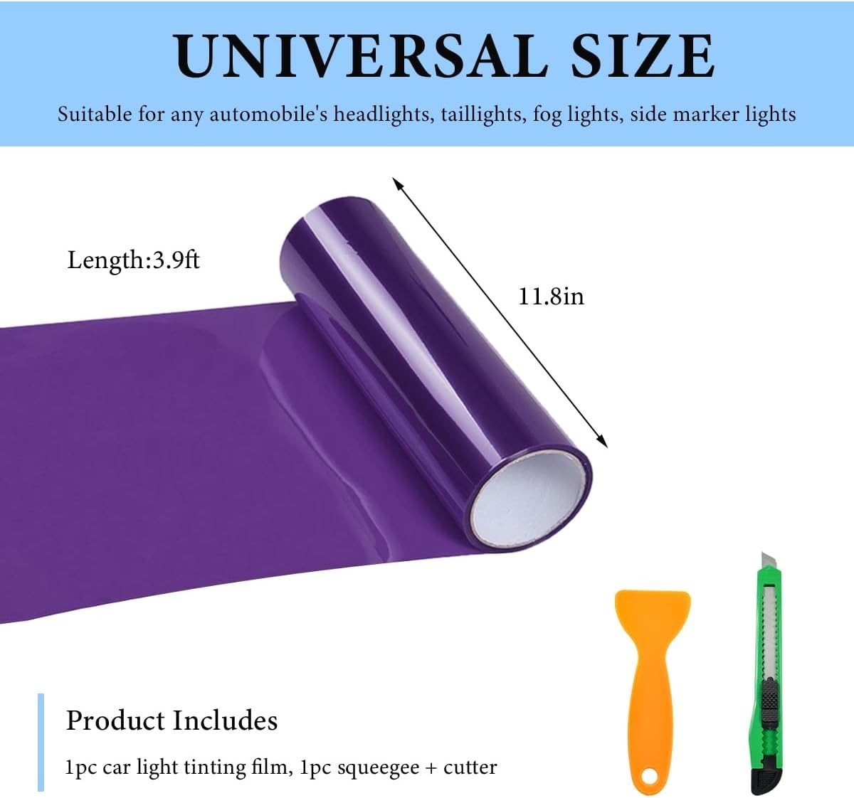 12″ x 47″ Purple Headlight Tint Film Roll with Squeegee & Cutter – DIY