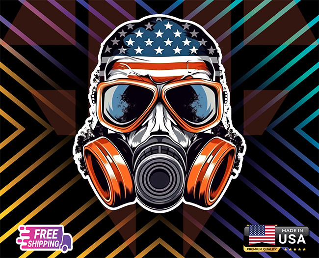 SKULL MASK GAS PROUD USA 6YR LAMINATED VINYL, LAPTOP ,WALL,CAR , ETC (FREE GIFT)