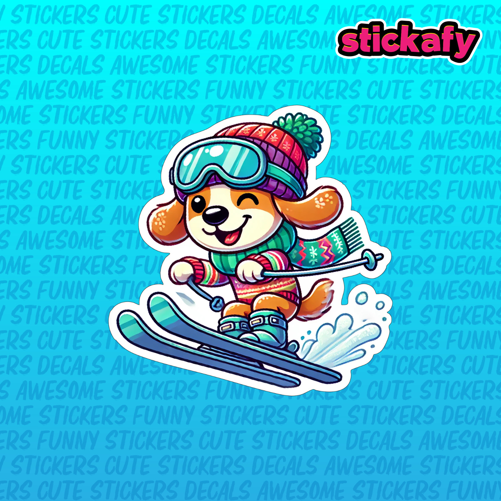 Skiing Dog Sticker | Vinyl Car Decal Funny Aussie Meme Adult 4wd 4×4 Snow Sport