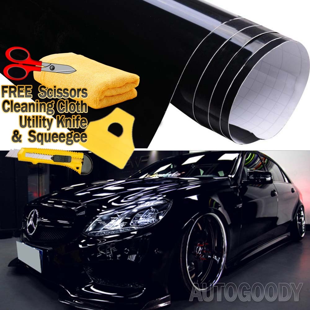 84″ x 60″ Gloss Black Vinyl Film Wrap Sticker Decal Air Bubble Free 7ft x 5ft