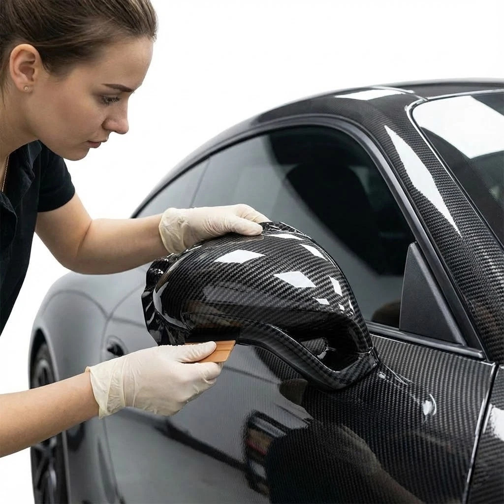 7D Premium Super Gloss Black Carbon Fiber Vinyl Wrap Bubble Free Air Release 6D
