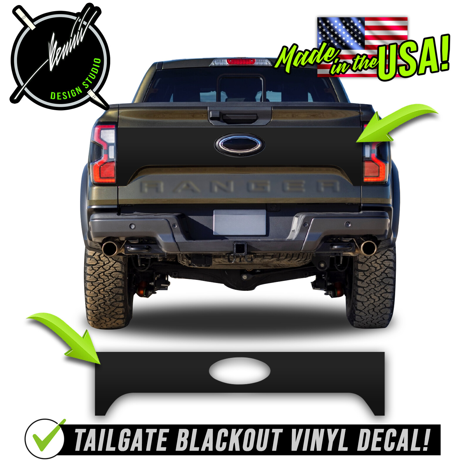 Tailgate Blackout Decal Graphics Fits 2024 and up Ford Ranger Raptor FX4 Base