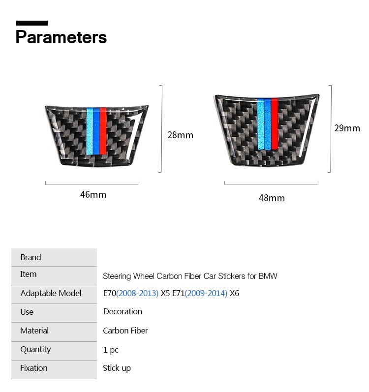 For BMW X5 X6 E70 E71 Car Steering Wheel Cover Carbon Fibre M Emblem Stickers