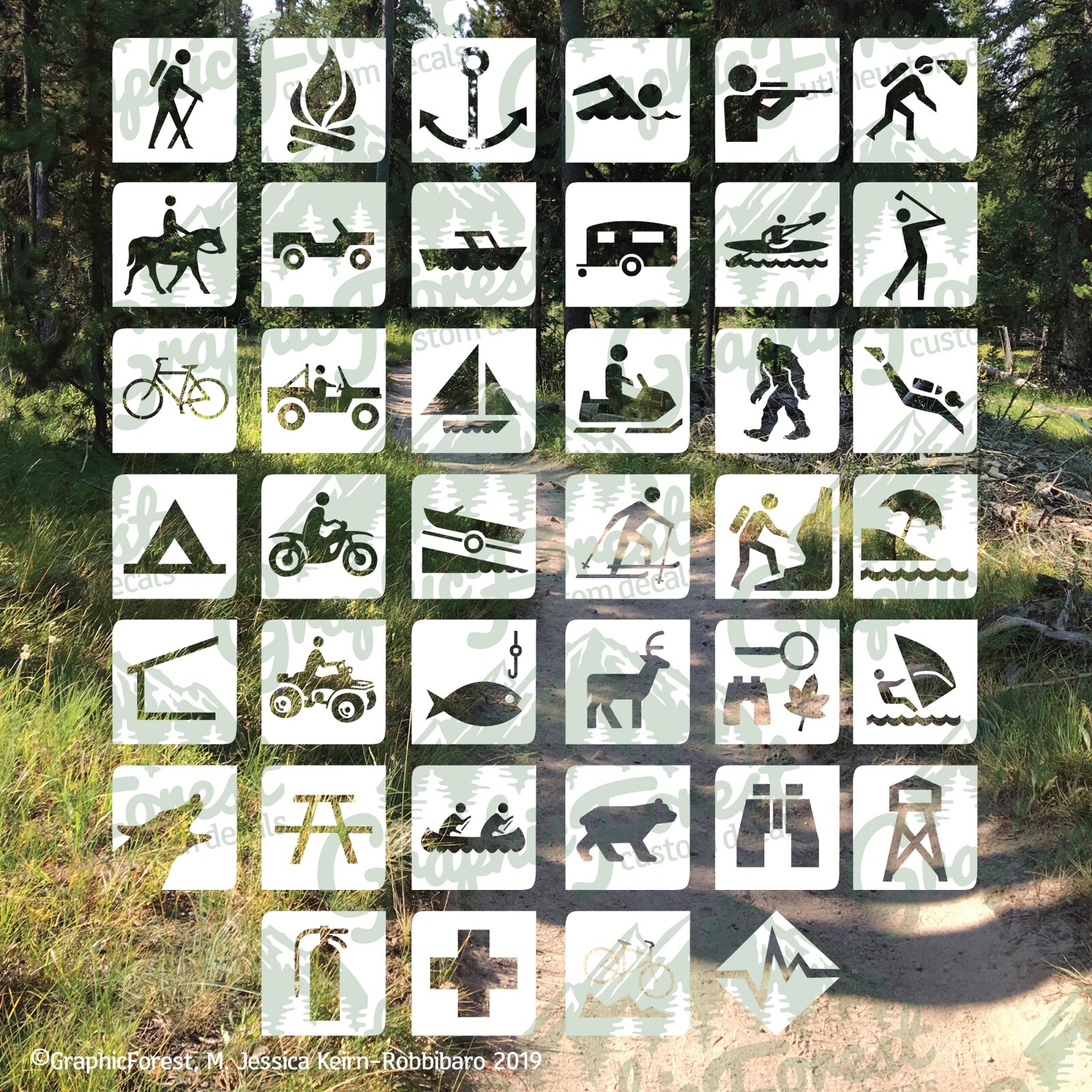 Recreation and Trail Symbol or Sign Decal 3x3in
