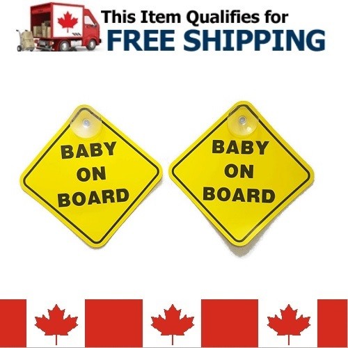 2 Baby on Board Suction Cup Signs for Car Window Safety Warning Bright & Visible