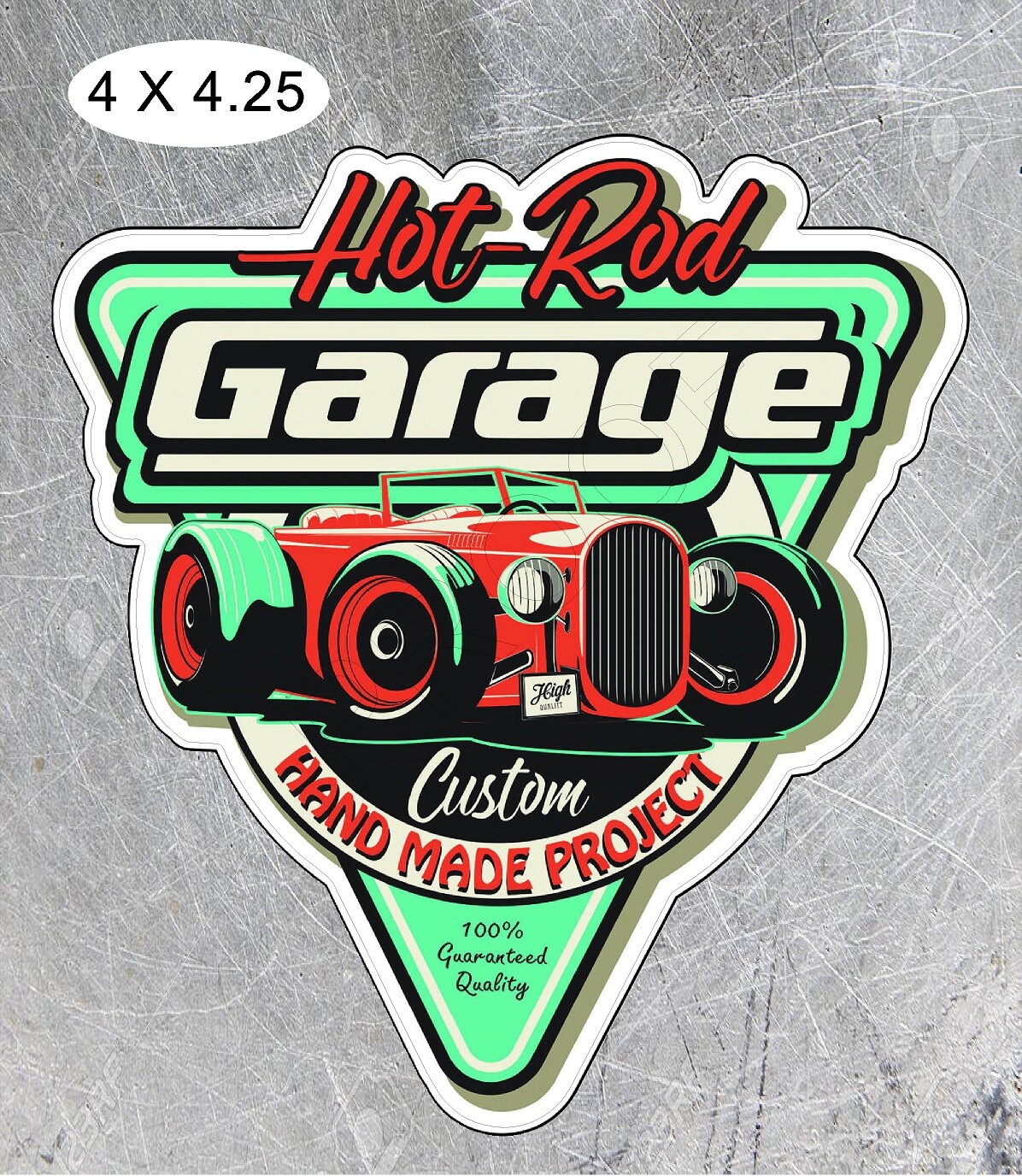 Vintage HOT ROD GARAGE Automobile Badge Laminated Vinyl Decal 