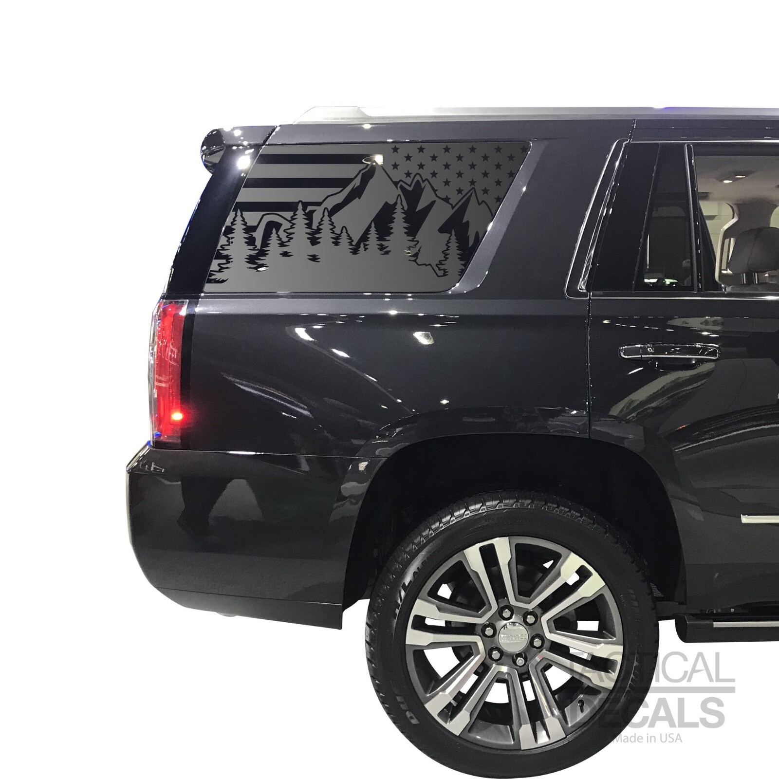 USA Flag w/Mountains Decals for GMC Yukon 3rd window 2015-2020 – QR2-GY1