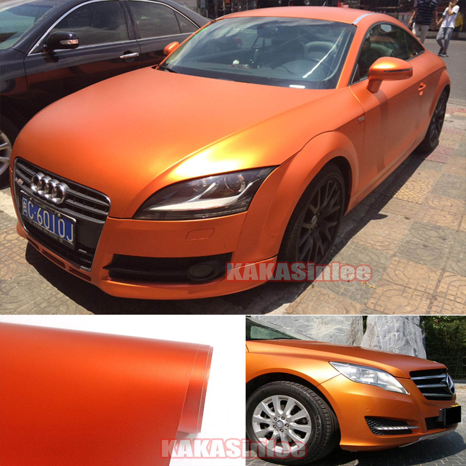 Orange Air Release – Satin Matte Chrome Whole Car Vinyl Wrap Strips Sticker HDUS