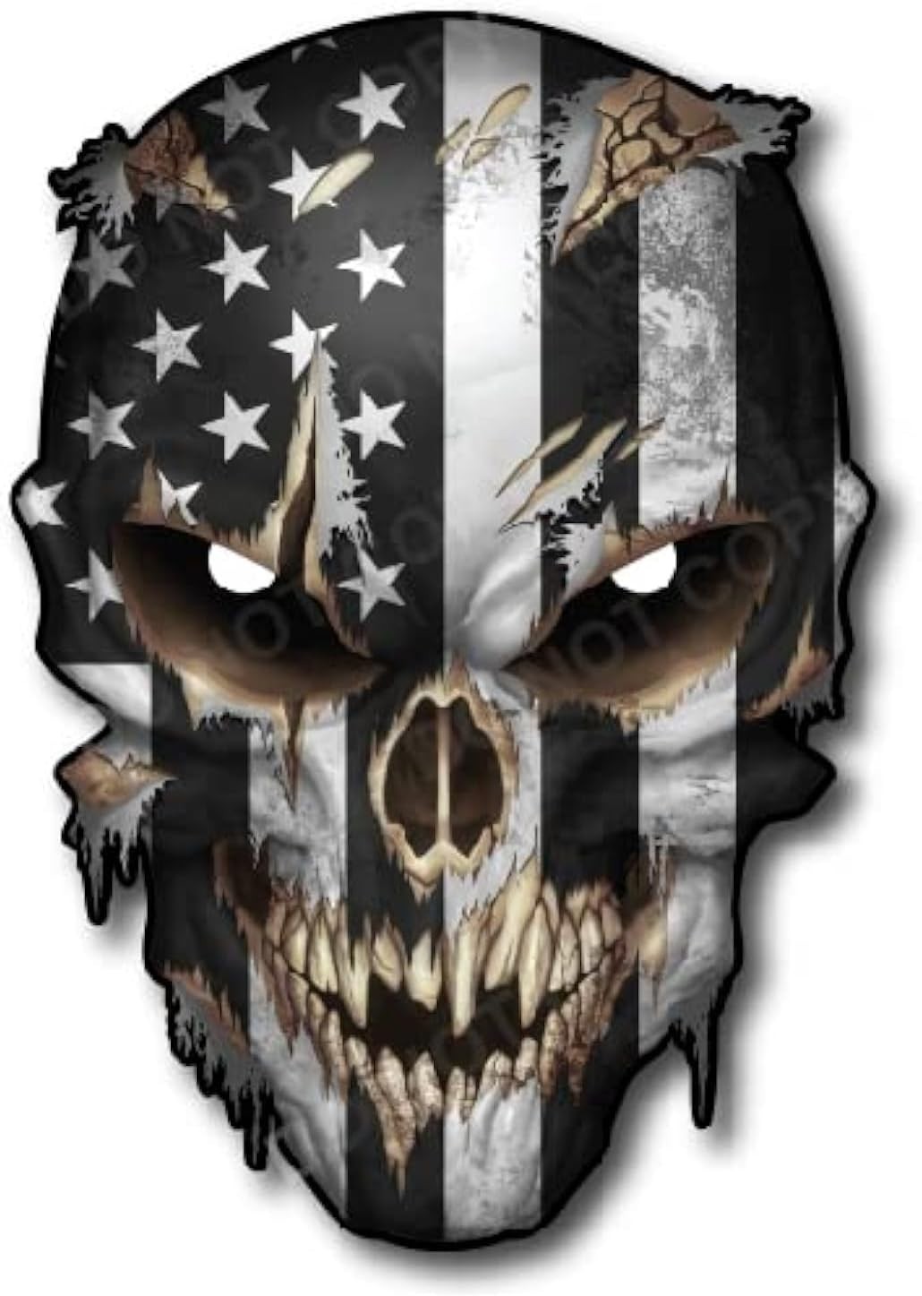 Eye-Catching Reflective Skull Vinyl Decal with American Flag Design – 6.5 Inch