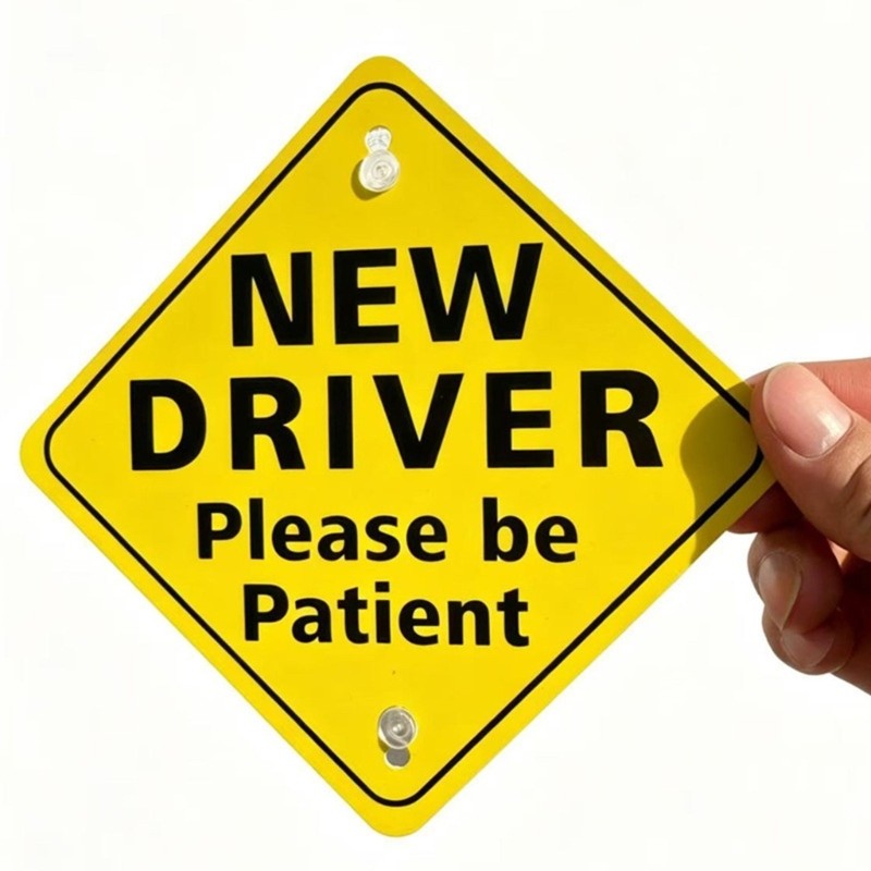 New Driver Alert Sign For Vehicle Window 12x12cm PVC Sticker with Suction Cup