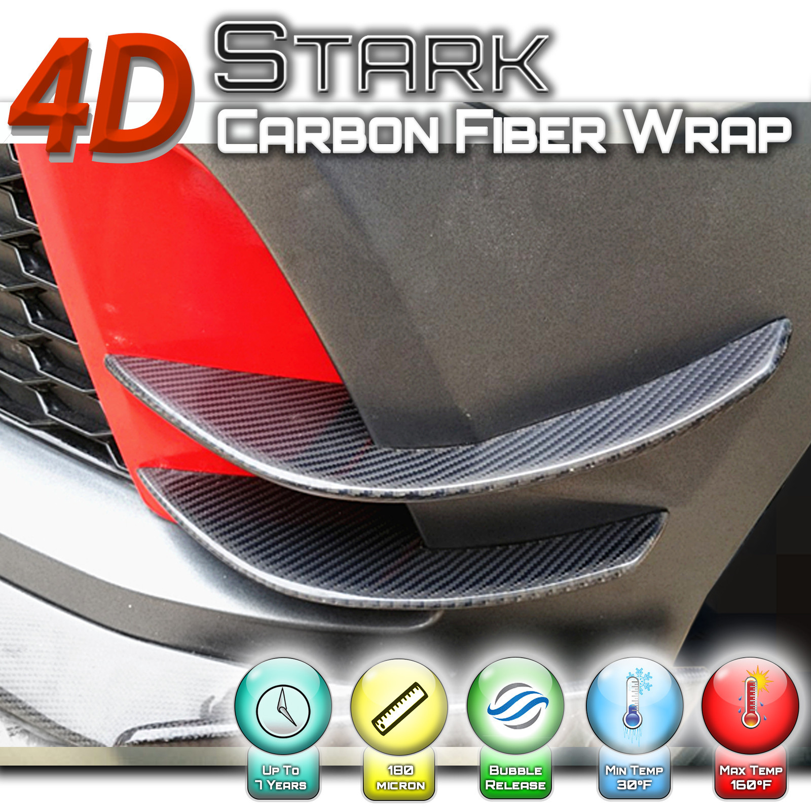 4D Premium Black Carbon Fiber Vinyl Wrap Roll Sticker Bubble Free Air Release