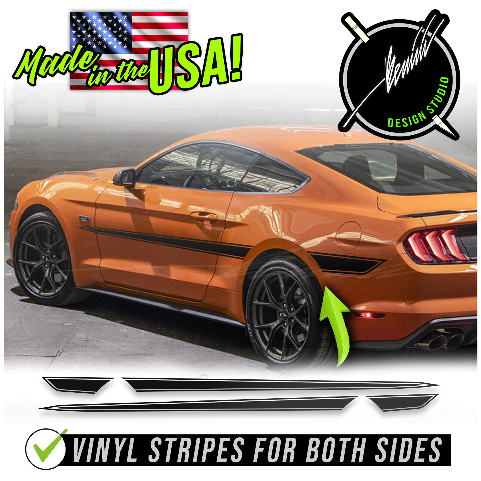 Vinyl Side Door Racing Stripes Fits- 2015-2022 Ford Mustang GT Shelby Cobra 5