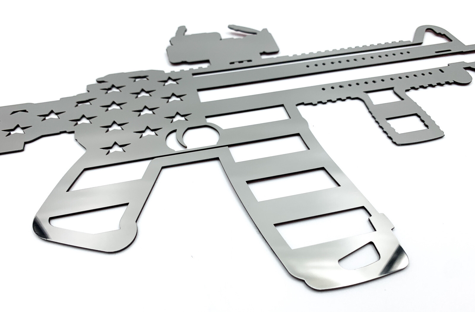 20″ Polished Stainless Steel AR15 Rifle American Flag Emblem Decal – Laser Cut