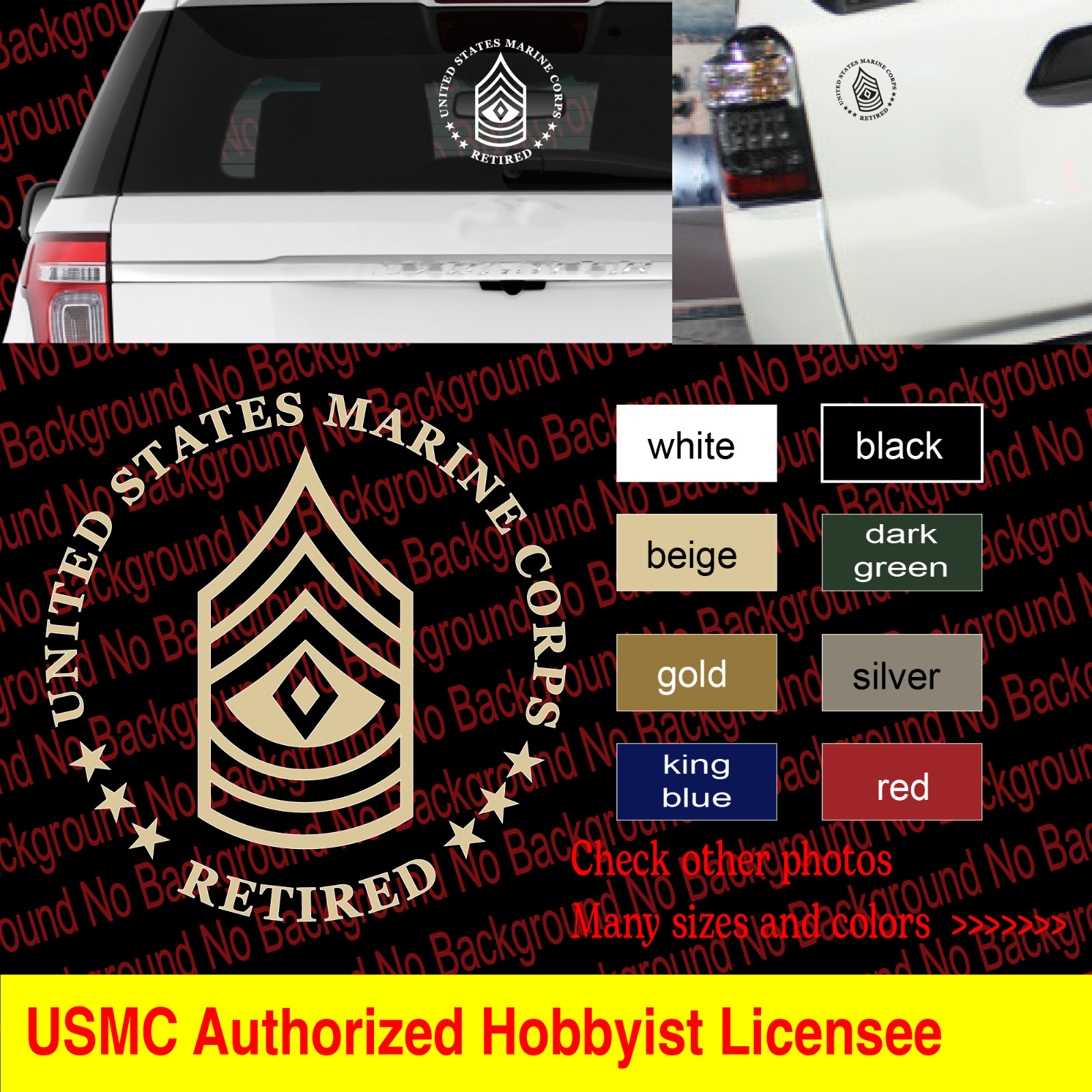 USMC First SERGEANT 1st SGT E8 RETIRED Vinyl Decal Die Cut Sticker RANK AY91R