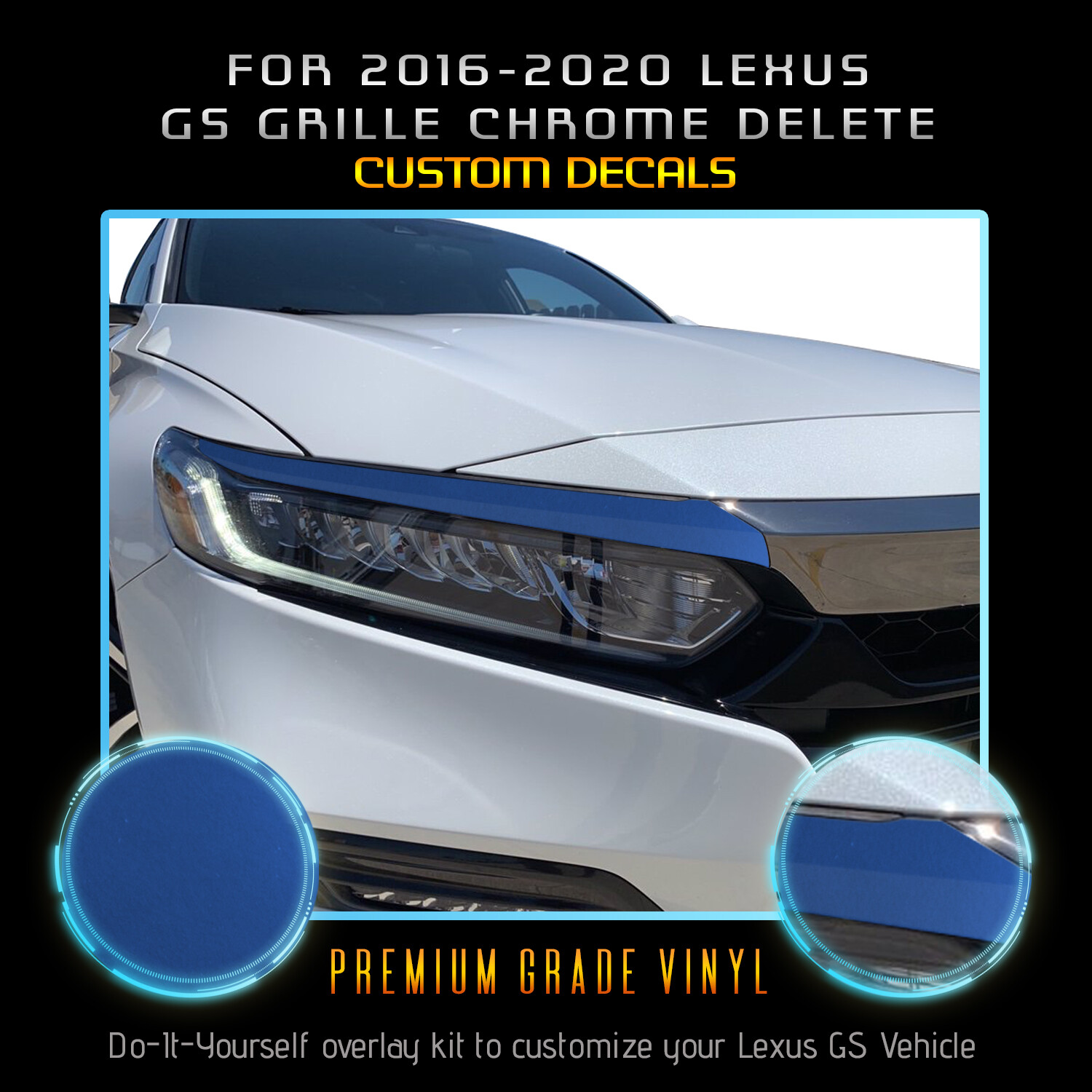 For 2017-2021 Honda Accord Headlight Eyelid Graphic Decals Satin Metallic Vinyl