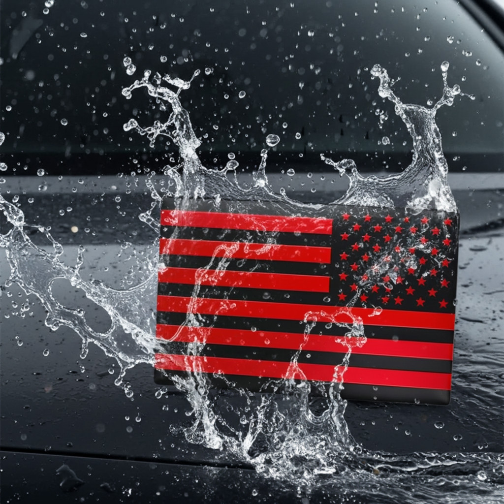 Embossed 3D Metal All Black and Red American Flag Emblem Decal Stickers Set of 3