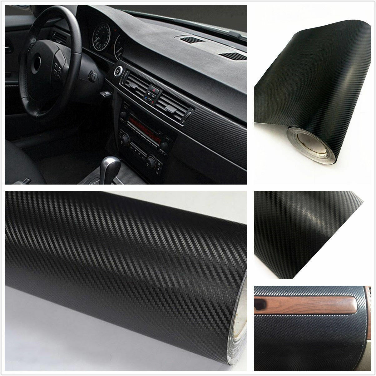 4D Car Interior Accessories Interior Panel Black Carbon Fiber Vinyl Wrap Sticker