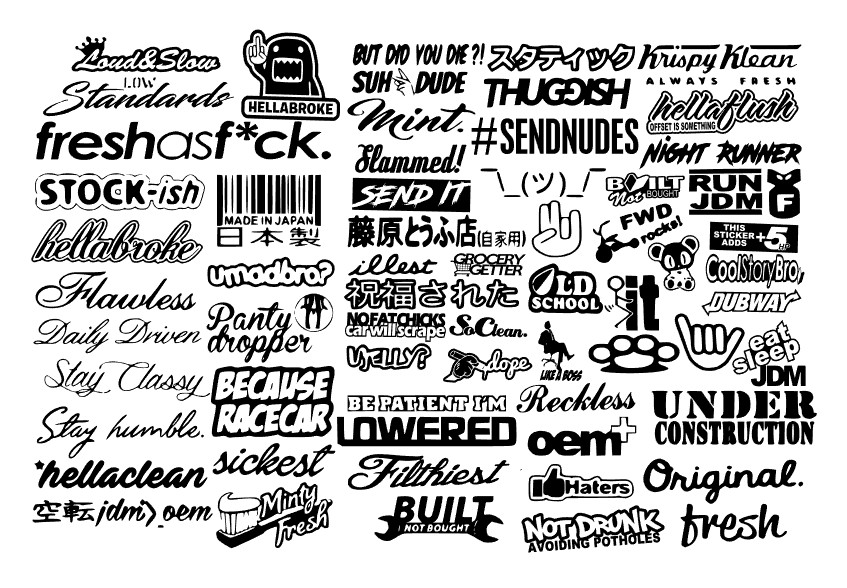 JDM Sticker Pack Tuner Vinyl 20 RANDOM Stickers You Choose Color (Tgish+SH)