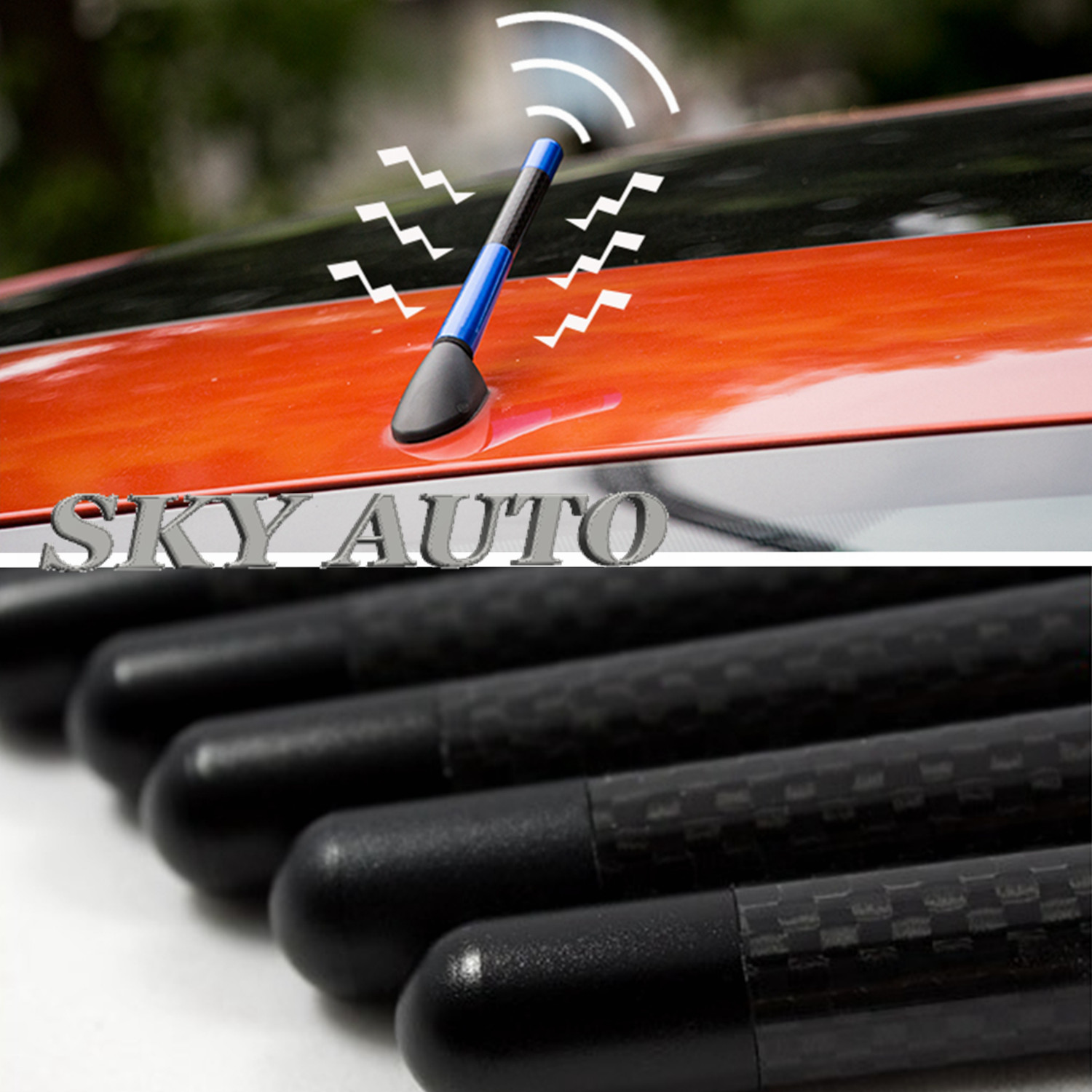 12cm Carbon Fiber Polished External Screws Base Type Short Antenna for car AM/FM