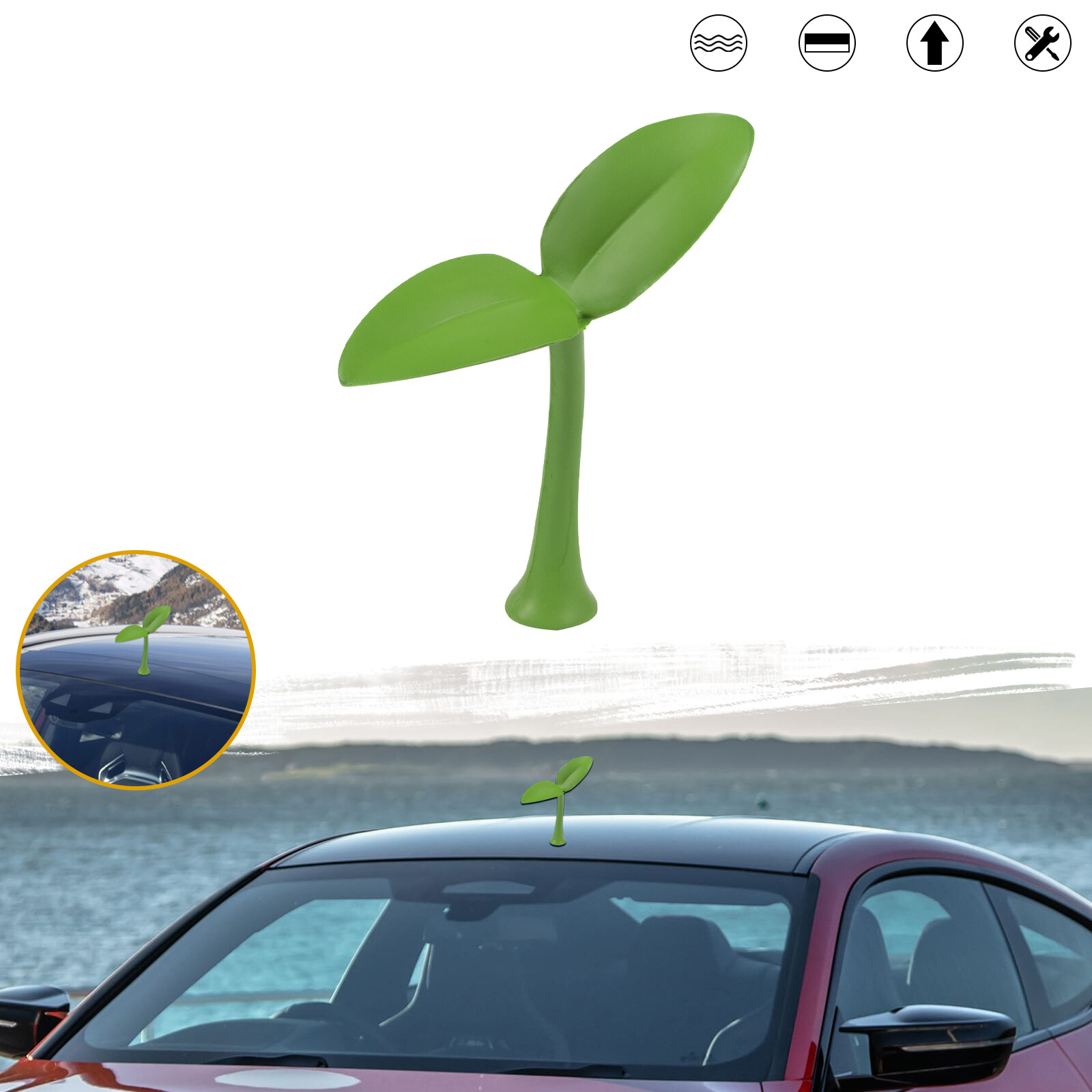 3D Green Sapling Antenna Roof Top Protector Decal For Car Fender Trunk SUV Auto