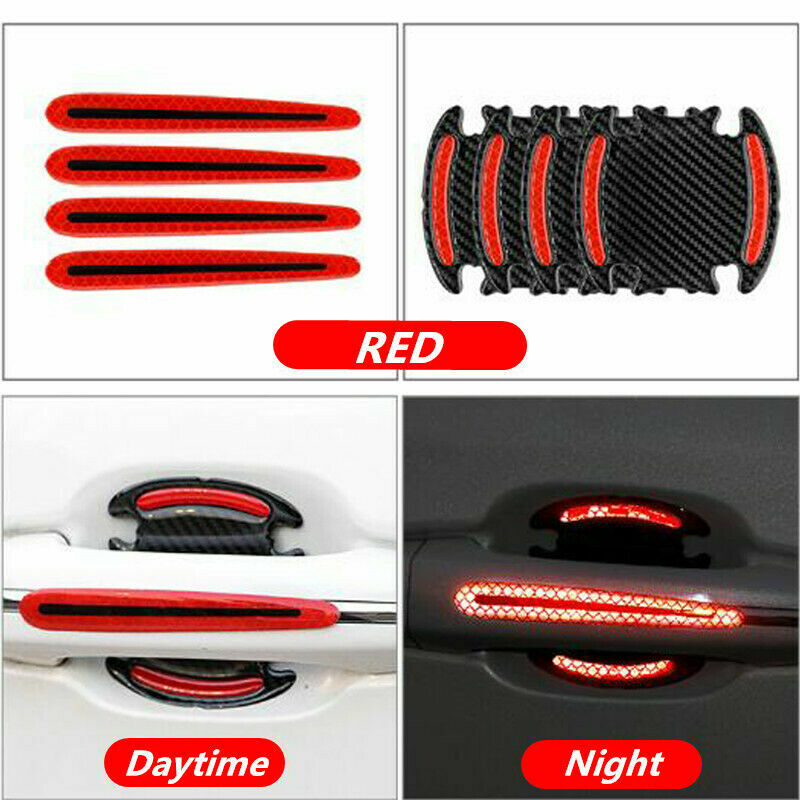 8pcs Car Door Handle Bowl Protective Film Reflective Sticker Strips Anti-Scratch