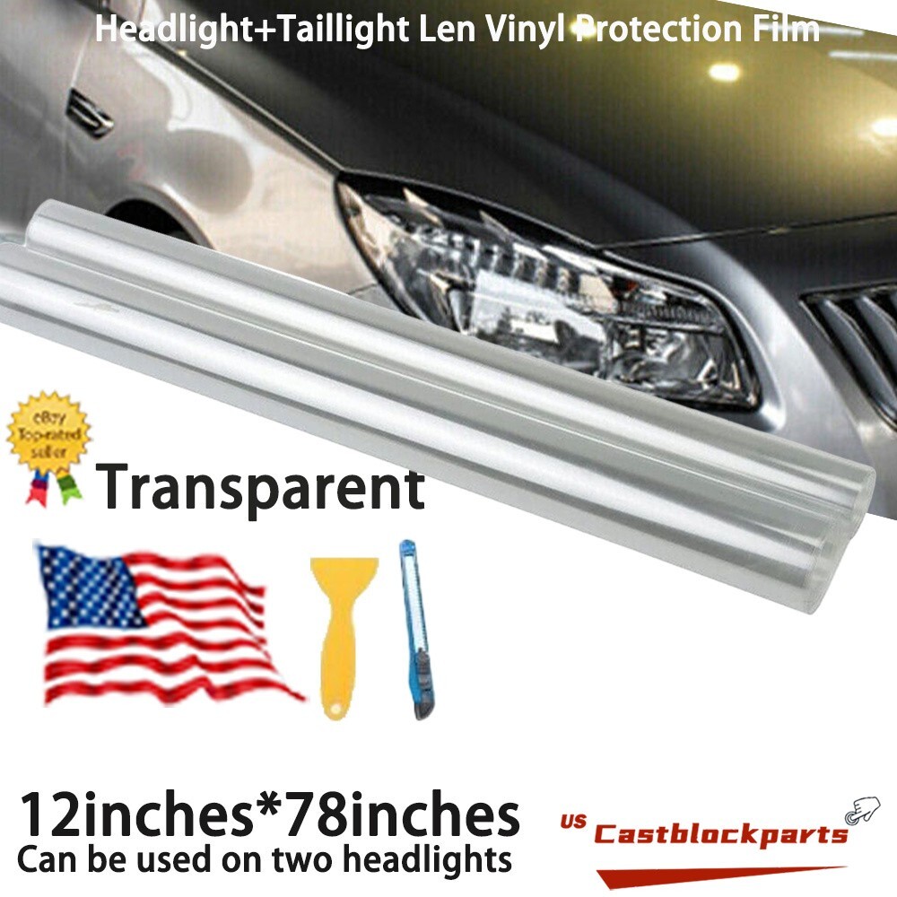 Transparent Lens Vinyl Protection Film 12”x78” Fit For Headlight Taillamp
