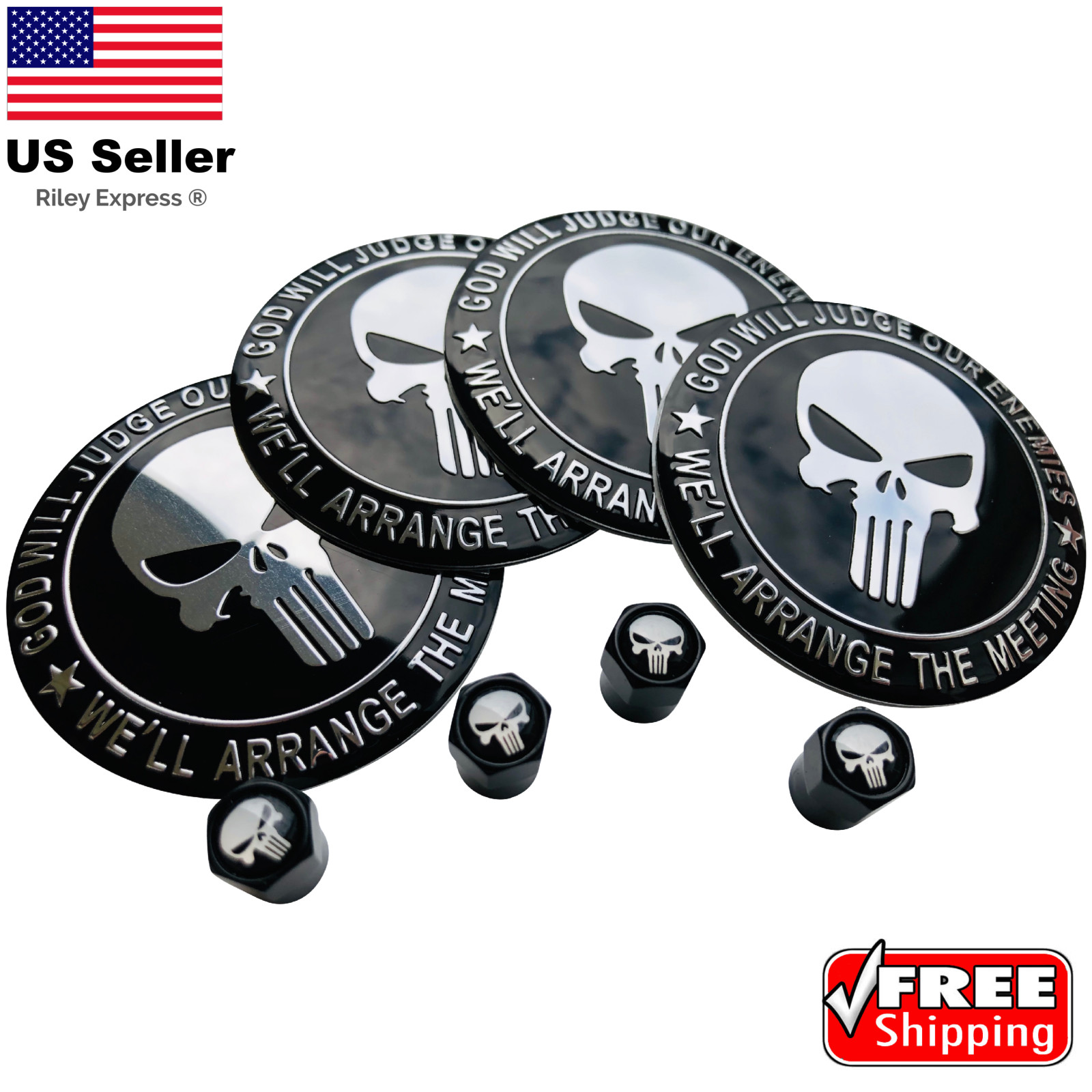 2nd Amendment Wheel Center Hub Cap Sticker 2.2″ + Wheel Tire Valve Caps BUNDLE]